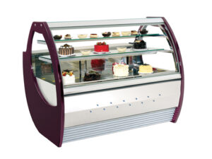MTX Display Case Showing Cakes with Red Laminate on Sides