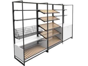 GTI Platinum Display - Retro Backbar extended with three sets of shelves and containers